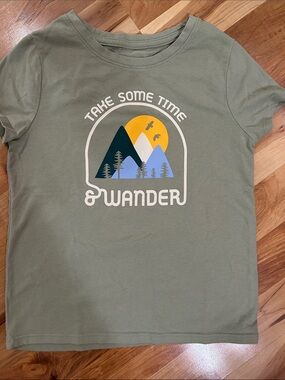 Cat & Jack Wander Olive Green 'Take Some Time' Mountain Graphic Tee Size 6/7